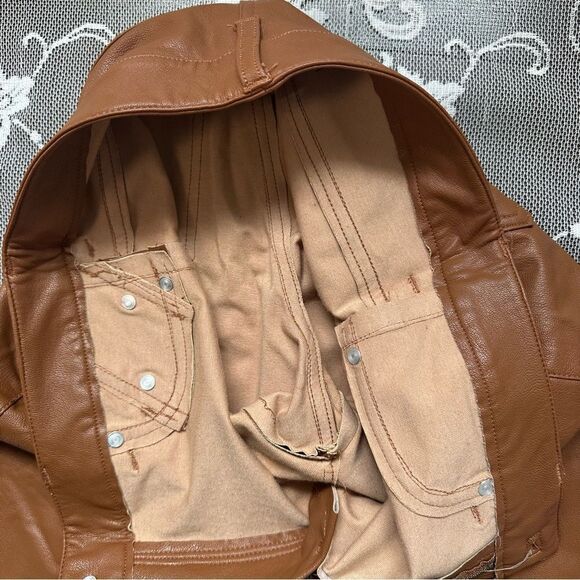 7 For All Mankind High Rise Skinny Vegan Leather Pants in Camel Sz Small - Picture 9 of 17
